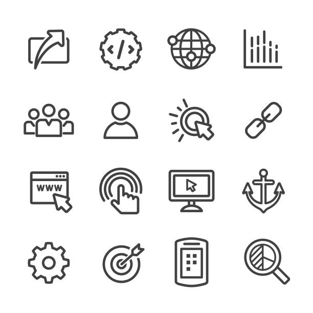 internet pazarlama icons set - line serisi - demir zincir stock illustrations