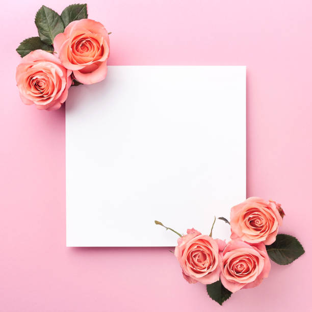 istock Blank paper note and roses on pink background 903361224