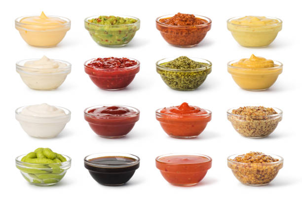 bowl with sauce set - fruit sauce imagens e fotografias de stock