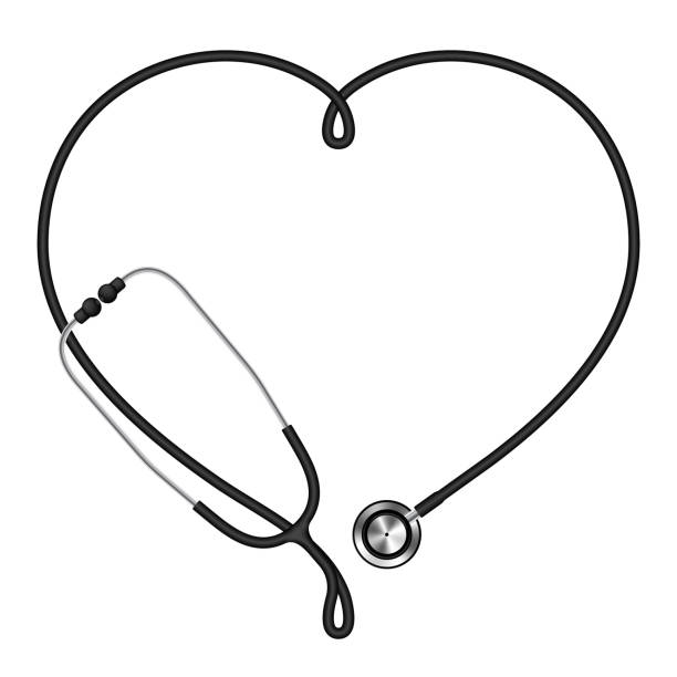 istock Stethoscope black color and heart sign symbol frame made from cable isolated on white background, with copy space 903363968