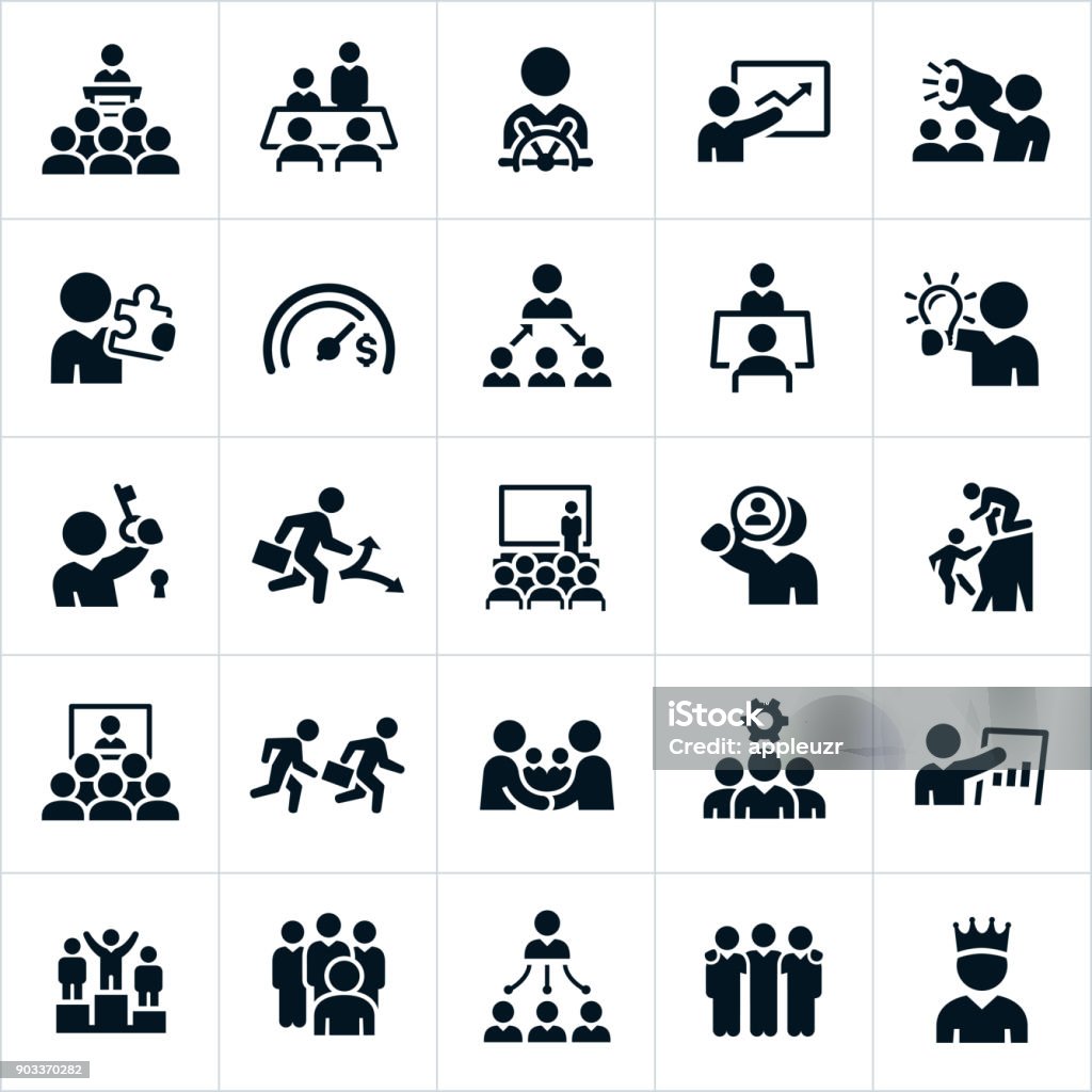 Leadership Icons A set of leadership icons. The icons show different business leaders in management type positions and illustrate many different leadership concepts. Icon Symbol stock vector