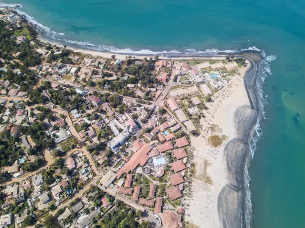 The coastline of Cape Point in The Gambia taken from a drone