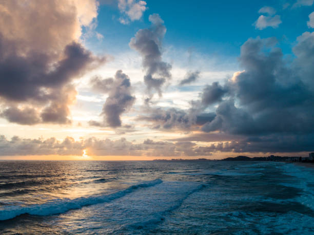 Ocean view from sandy beach, off the California Coast, with clouds in the background.Taken from Castroville, California, USA