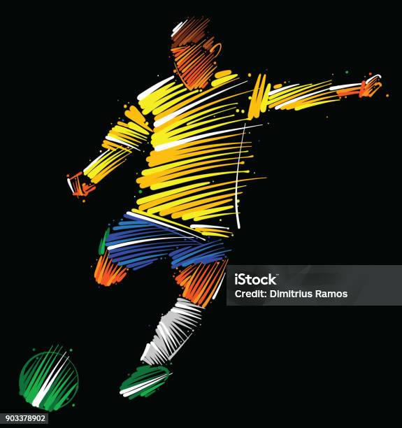 Soccer Player Kicking The Ball Stock Illustration - Download Image Now - Soccer Player, Brazil, Kicking