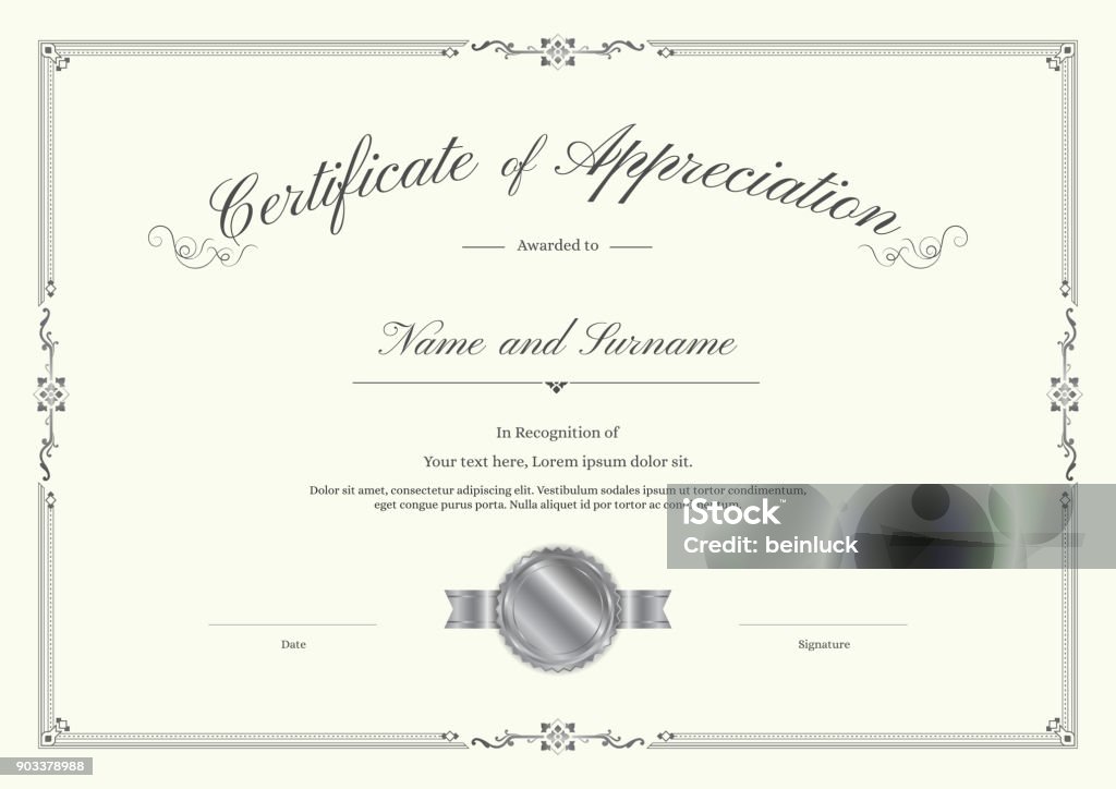 Luxury certificate template with elegant border frame, Diploma design for graduation or completion Certificate stock vector