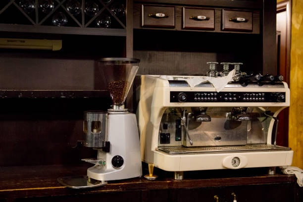 istock industrial coffee machine and coffee grinder in cafe on table 903382800