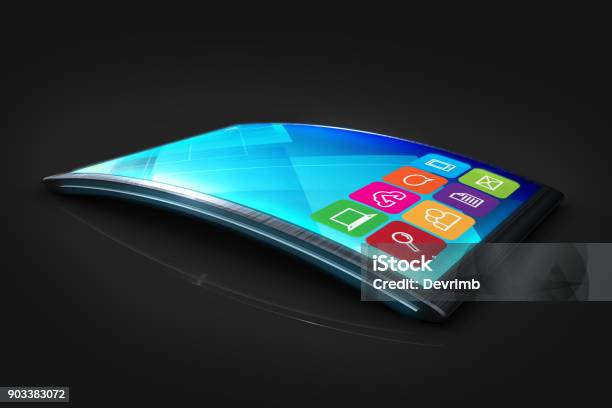 Concept Mobile Phone Stock Photo - Download Image Now - Bending, Black Background, Communication