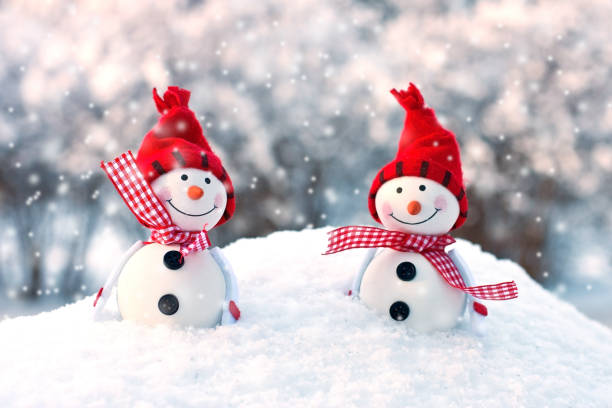 istock Two smiling snowmen friends in the snow 903388734
