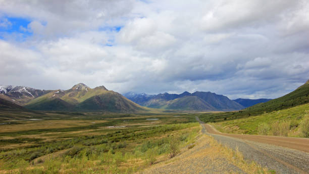 endless dempster highway near the arctic circle, canada - inuvik imagens e fotografias de stock