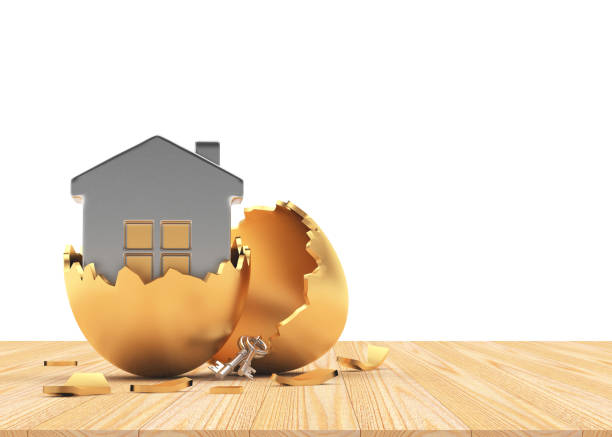 istock House sign in golden broken Easter egg on white 903389352