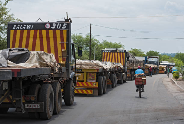 ciężarówki na przejściu granicznym między zambią a zimbabwe w livingstone w zambii - crossing east driving transportation zdjęcia i obrazy z banku zdjęć