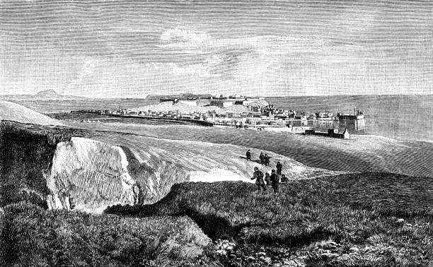 The town Rethymno on crete Illustration from 19th century crete cartoon stock illustrations