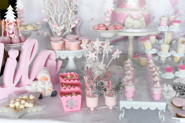 istock Sweet table and big cake for first birthday 903413024
