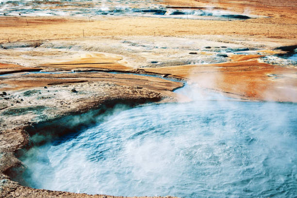 fumarole field in namafjall, iceland. - scented non urban scene spring dirt imagens e fotografias de stock