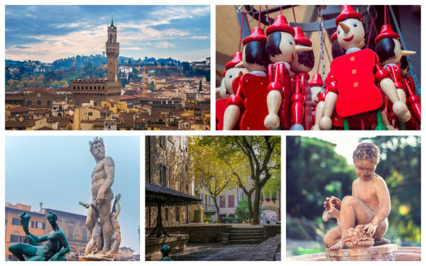 коллаж из фотографий достопримечательностей флоренции италия - collage monument ancient italy стоковые фото и изображения