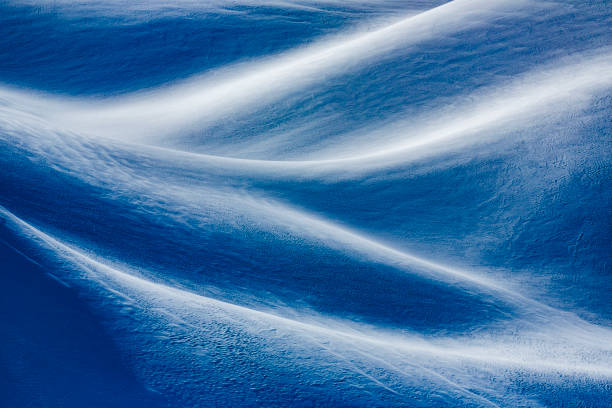 Beautiful lines of snowdrift in the morning light stock photo