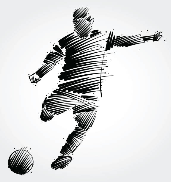 illustrations, cliparts, dessins animés et icônes de football joueur shootant dans un ballon - kicking