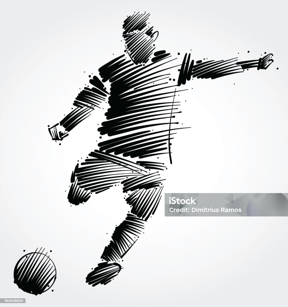soccer player kicking the ball soccer player kicking the ball made of black brushstrokes on light background Soccer stock vector