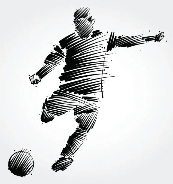 Vector illustration of soccer player kicking the ball