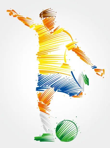 Vector illustration of soccer player running to kick the ball