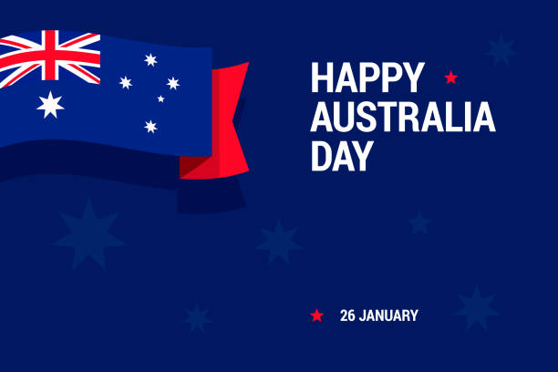 ilustrações de stock, clip art, desenhos animados e ícones de happy australia day celebration card with national flag for print or mobile using. - australia australia day celebration flag