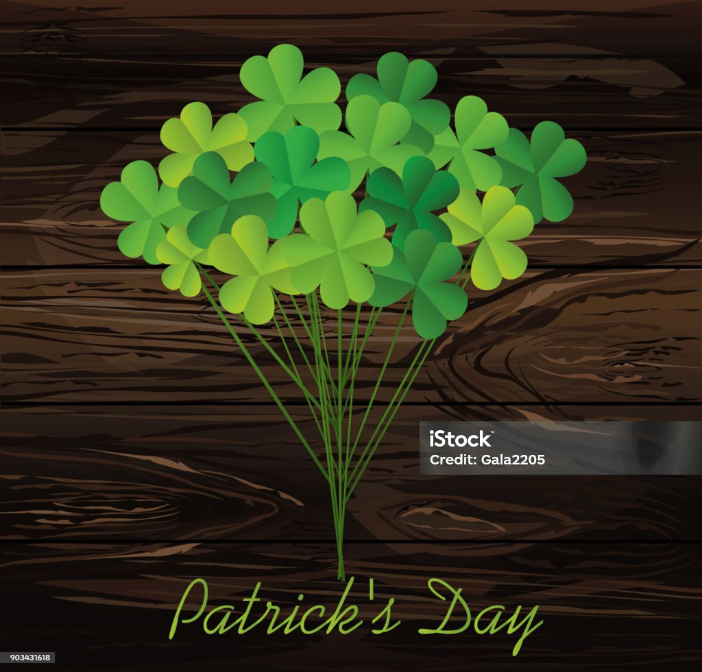 Clover bouquet on sticks. Greeting otkryka on St. Patrick's Day. Irish holiday. Free space for your text or advertisement. Vector illustration on a wooden background Clover bouquet on sticks. Greeting otkryka on St. Patrick's Day. Irish holiday. Free space for your text or advertisement. Vector illustration on a wooden background. Bouquet stock vector