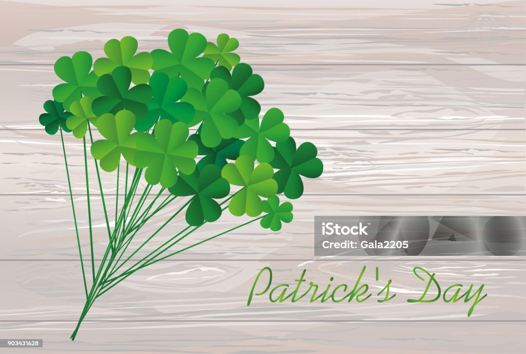 Clover bouquet on sticks. Greeting otkryka on St. Patrick's Day. Irish holiday. Free space for your text or advertisement. Vector illustration on a wooden background Clover bouquet on sticks. Greeting otkryka on St. Patrick's Day. Irish holiday. Free space for your text or advertisement. Vector illustration on a wooden background. Bunch stock vector