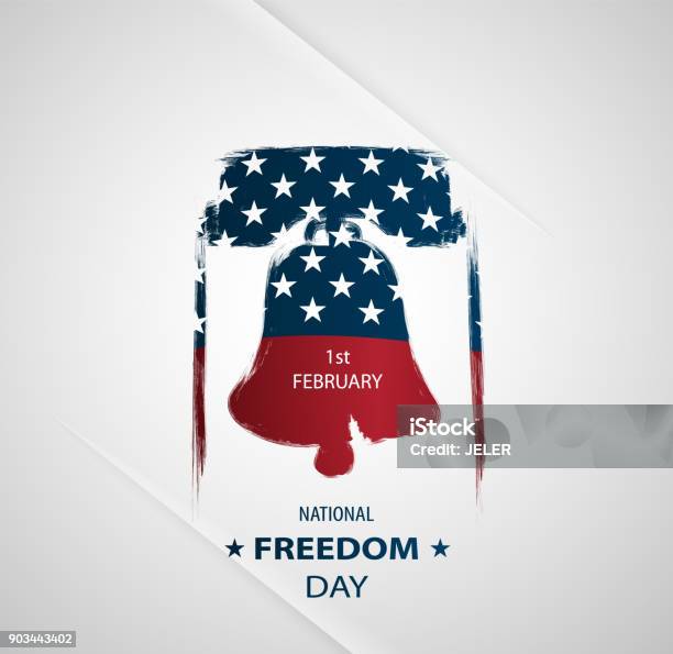 Poster Or Banners On National Freedom Day February 1st Usa Flag As Background And Liberty Bell Silhouette Vintage Style Stock Illustration - Download Image Now