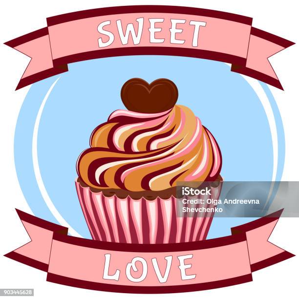 Sweet Love Poster Tasty Sugar Cupcake Heart Topping Stock Illustration - Download Image Now