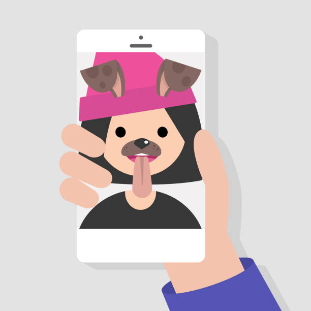 Funny Mobile App Dog Muzzle Filter Millennials Using Smart Phones Flat  Editable Vector Illustration Clip Art Stock Illustration - Download Image  Now - iStock