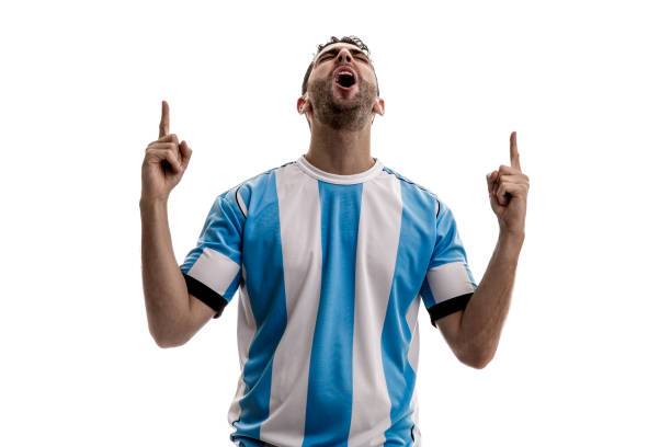 Argentina Soccer fan celebrating Argentina Soccer fan celebrating argentinian ethnicity stock pictures, royalty-free photos & images