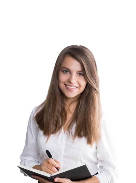 istock Cheerful young woman, organizer, isolated 903451124