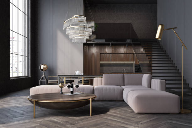 istock Gray living room, sofa and table 903453316