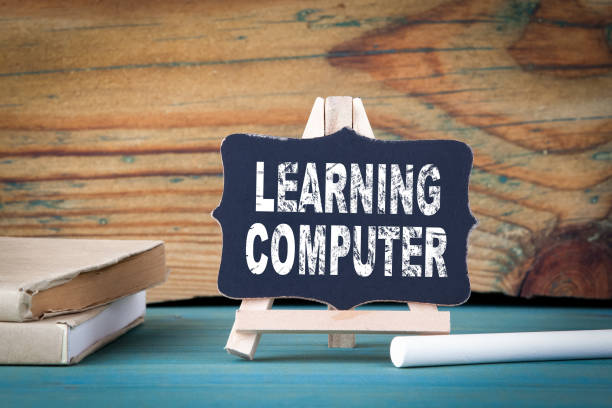 istock Learning Computer, education concept. small wooden board with chalk on the table 903453934
