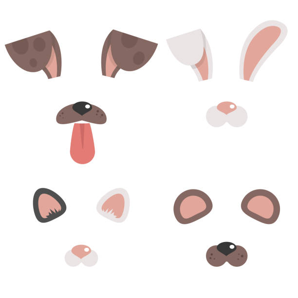 ilustrações de stock, clip art, desenhos animados e ícones de set of animal masks. dog, cat, bunny, bear. face filters for a selfie application. flat editable vector illustration, clip art - animal tongue