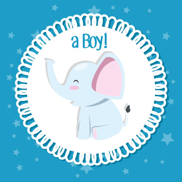 ベビーシャワーグリーティングカード - birthday card baby shower elephant cute点のイラスト素材／クリップアート素材／マンガ素材／アイコン素材