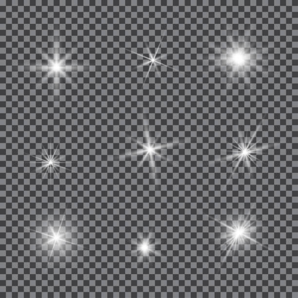 wektorowy zestaw oświetlenia odblaskowego, błyski obiektywu migotliwego - headlight stock illustrations