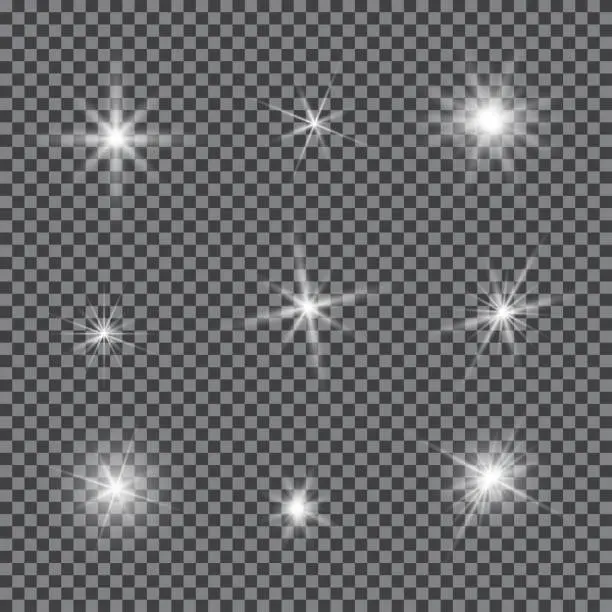 Vector illustration of Vector set of glare lighting, twinkle lens flares