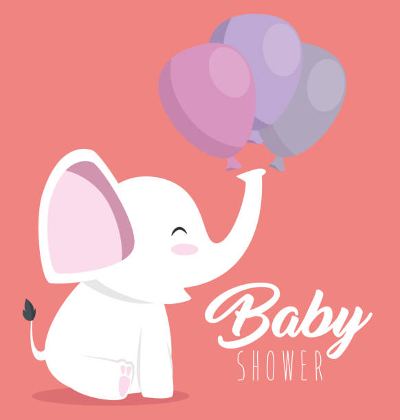 ベビーシャワーグリーティングカード - birthday card baby shower elephant cute点のイラスト素材／クリップアート素材／マンガ素材／アイコン素材