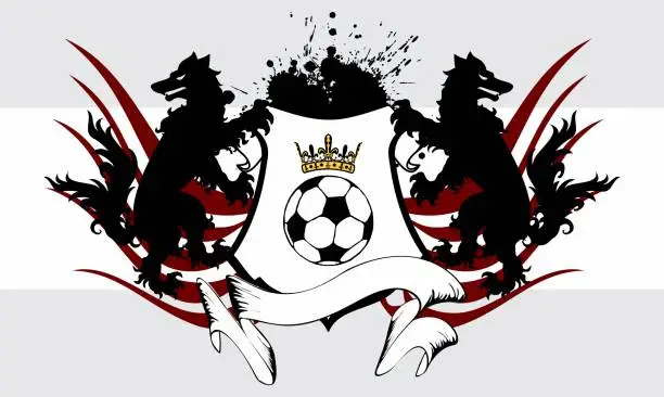 Vector illustration of heraldic futbol soccer wolf crest coat of arms background