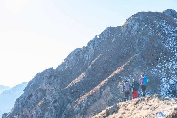 istock Group of hikers walking on the mountain trail 903495096
