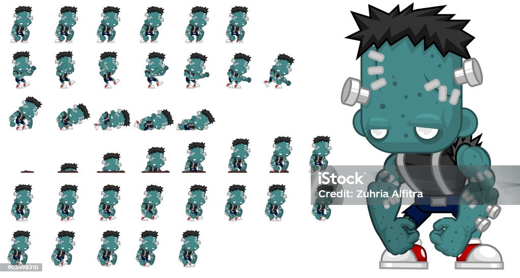 Zombie Character Animation Animated zombie character for creating horror and Halloween video games Monster - Fictional Character stock vector