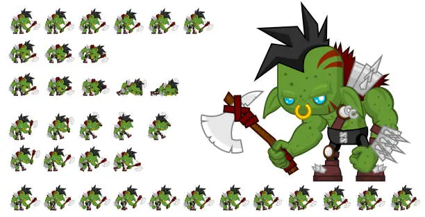 Vector illustration of Orc Game Sprites