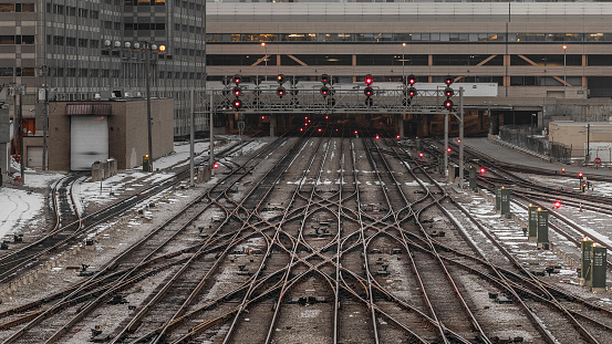 Crossing tracks in an urban environment with grungy look