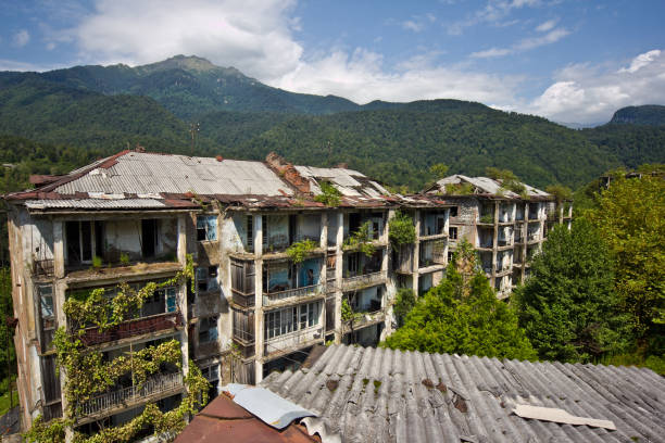 istock Abandoned mining ghost-town Polyana, Abkhazia. Destroyed empty houses 903499678