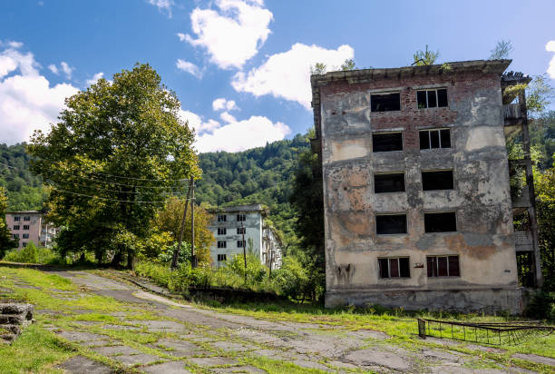 istock Abandoned mining ghost-town Polyana, Abkhazia. Destroyed empty houses 903499684