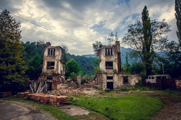 istock Abandoned mining ghost-town Jantuha, Abkhazia. Destroyed empty houses 903499818