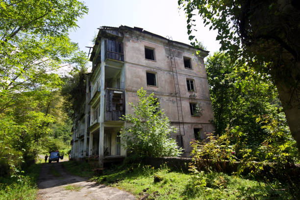 istock Abandoned mining ghost-town Polyana, Abkhazia. Destroyed empty houses 903499862