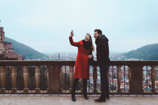 Young people exploring Heidelberg on a lovely winter day