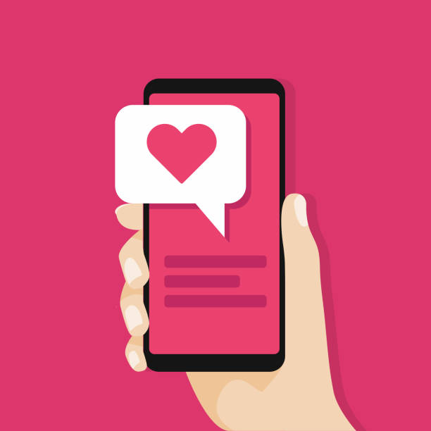 Hand holding smartphone with love message on screen. Social network concept. Hand holding smartphone with love message on screen. Social network concept. vector internet dating stock illustrations